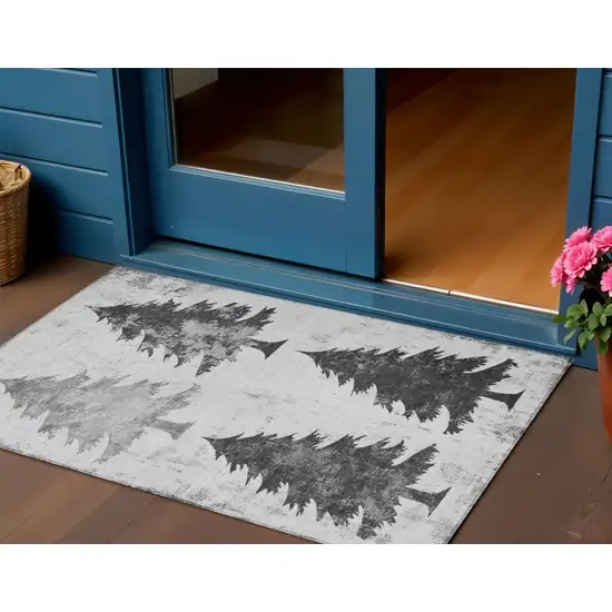 Gray And Silver Botanical Leaves Washable Indoor Outdoor Area Rug Photo 2