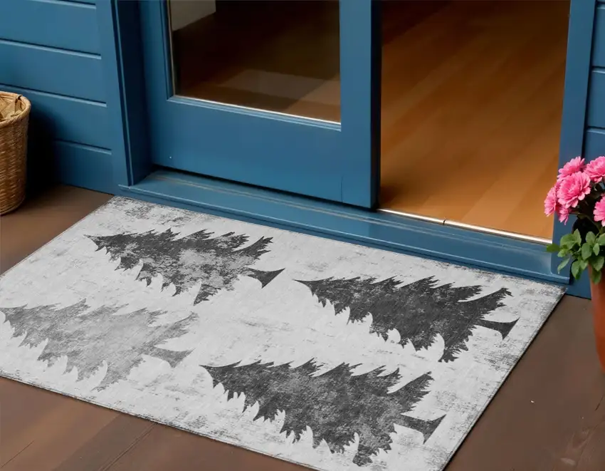 Gray And Silver Botanical Leaves Washable Indoor Outdoor Area Rug Photo 2