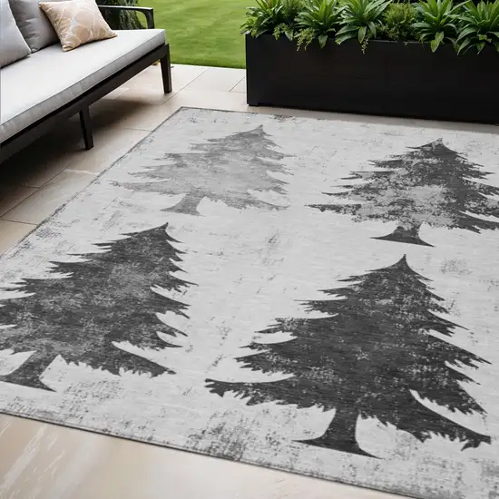 Gray And Silver Botanical Leaves Washable Indoor Outdoor Area Rug Photo 2