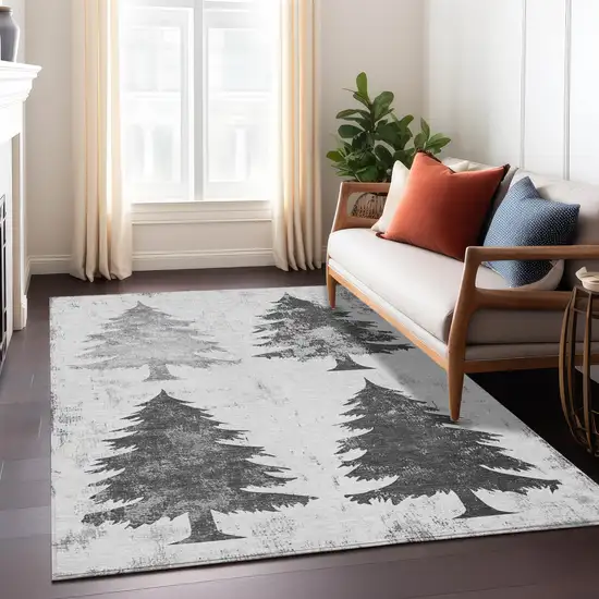 Gray And Silver Botanical Leaves Washable Indoor Outdoor Area Rug Photo 6