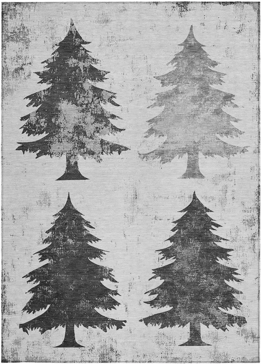 Gray And Silver Botanical Leaves Washable Indoor Outdoor Area Rug Photo 1