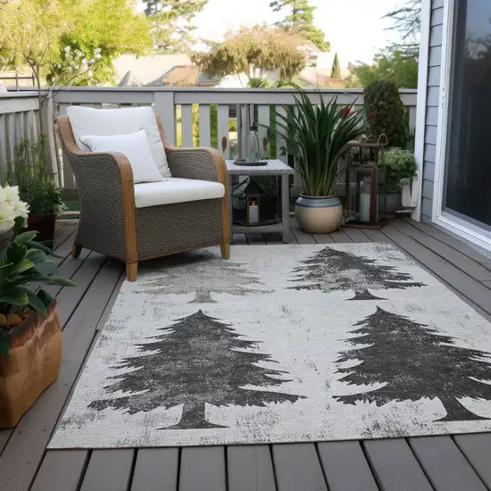 Gray And Silver Botanical Leaves Washable Indoor Outdoor Area Rug Photo 7