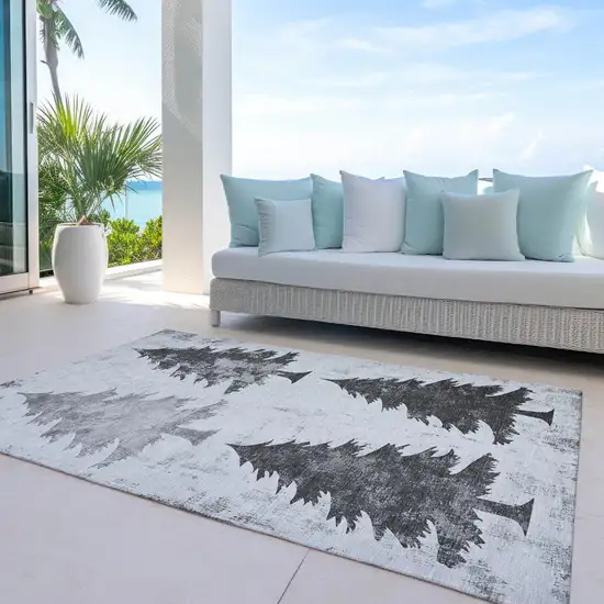 Gray And Silver Botanical Leaves Washable Indoor Outdoor Area Rug Photo 5