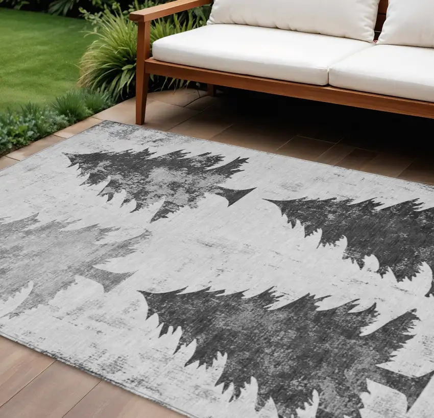 Gray And Silver Botanical Leaves Washable Indoor Outdoor Area Rug Photo 2