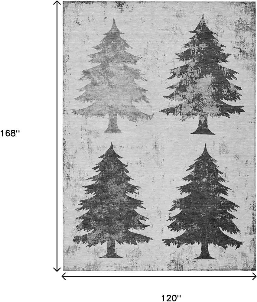 Gray And Silver Trees Washable Indoor Outdoor Area Rug Photo 9