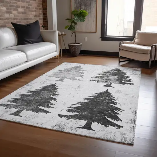 Gray And Silver Botanical Leaves Washable Indoor Outdoor Area Rug Photo 5