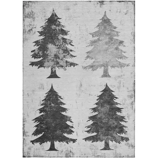 Gray And Silver Botanical Leaves Washable Indoor Outdoor Area Rug Photo 1