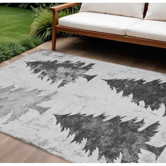 Gray And Silver Botanical Leaves Washable Indoor Outdoor Area Rug Photo 2