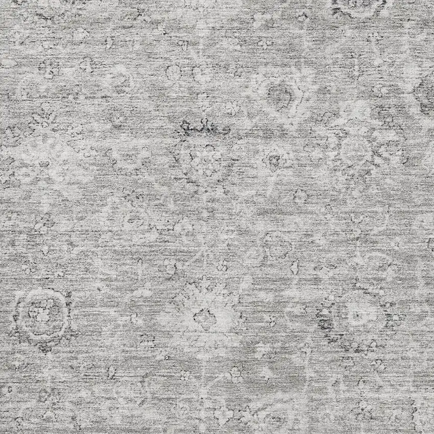Gray And Silver Damask Washable Area Rug With UV Protection Photo 2