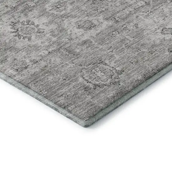 Gray And Silver Damask Washable Area Rug With UV Protection Photo 7