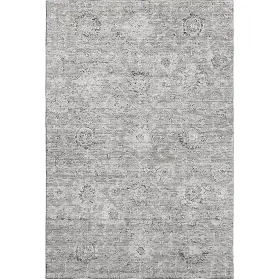 Gray And Silver Damask Washable Area Rug With UV Protection Photo 1