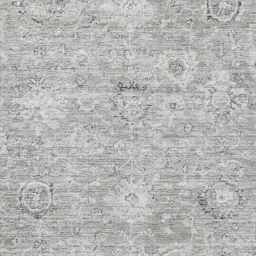 Gray And Silver Damask Washable Area Rug With UV Protection Photo 2