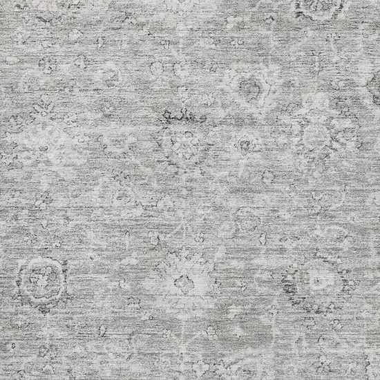 Gray And Silver Damask Washable Area Rug With UV Protection Photo 2