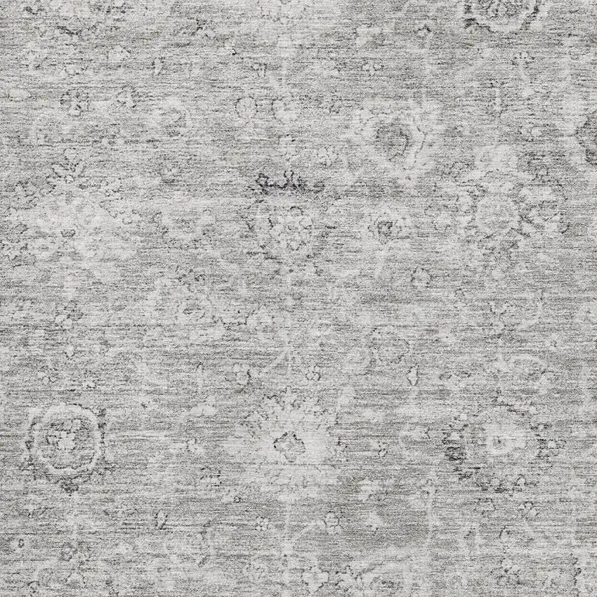 Gray And Silver Damask Washable Area Rug With UV Protection Photo 2