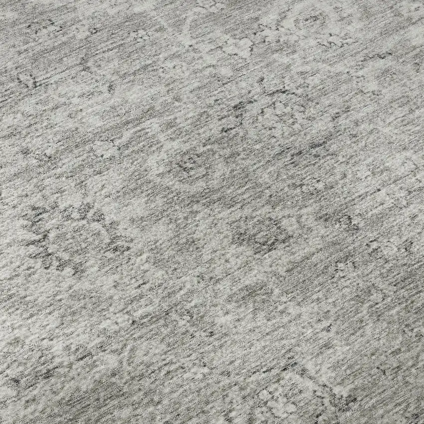 Gray And Silver Damask Washable Area Rug With UV Protection Photo 9