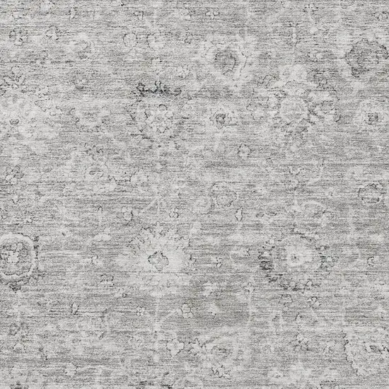 Gray And Silver Damask Washable Area Rug With UV Protection Photo 2