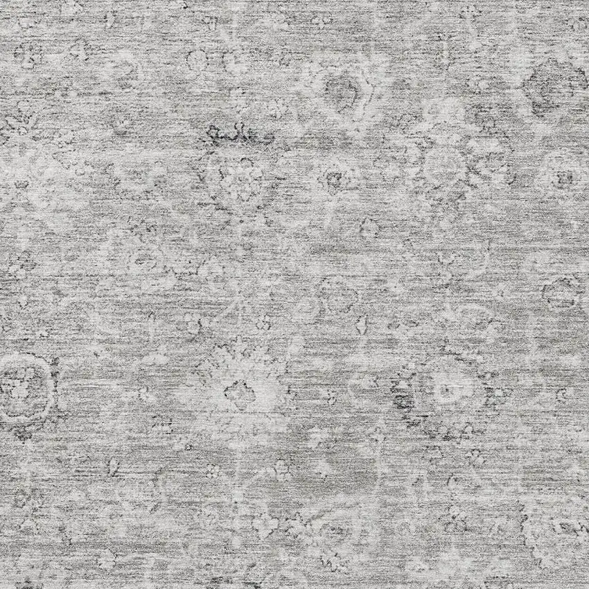 Gray And Silver Damask Washable Area Rug With UV Protection Photo 2