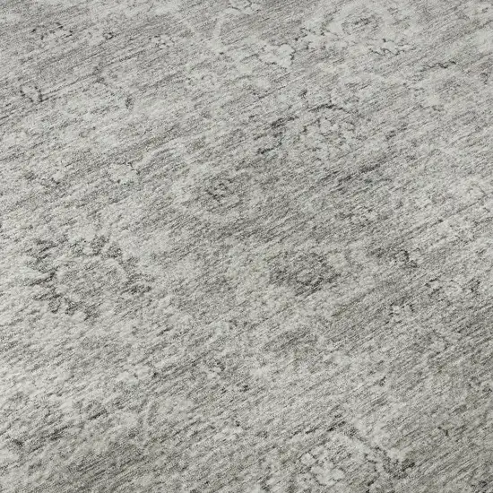 Gray And Silver Damask Washable Area Rug With UV Protection Photo 9
