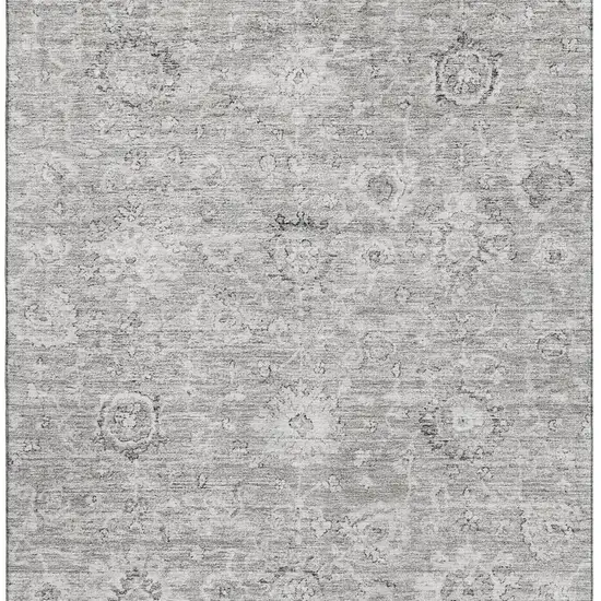 Gray And Silver Damask Washable Area Rug With UV Protection Photo 3