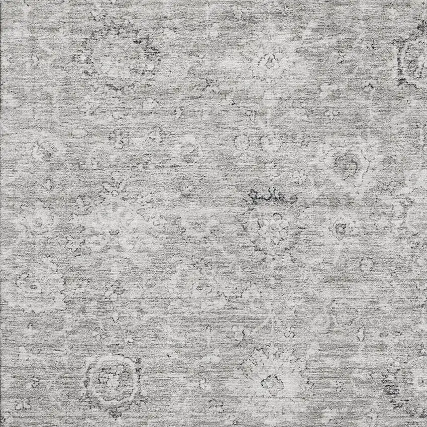 Gray And Silver Damask Washable Area Rug With UV Protection Photo 2
