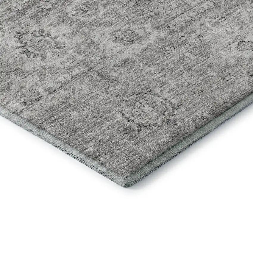 Gray And Silver Damask Washable Area Rug With UV Protection Photo 7