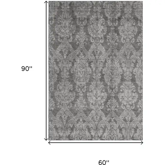 Gray And Silver Damask Washable Area Rug With UV Protection Photo 8