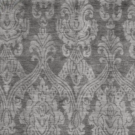 Gray And Silver Damask Washable Area Rug With UV Protection Photo 2