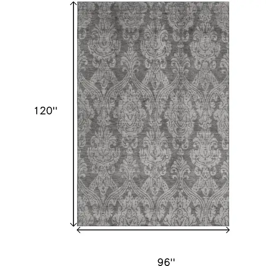 Gray And Silver Damask Washable Area Rug With UV Protection Photo 8