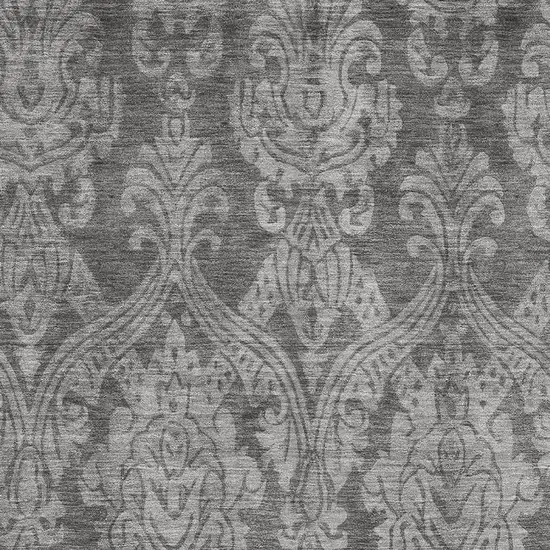 Gray And Silver Damask Washable Area Rug With UV Protection Photo 2
