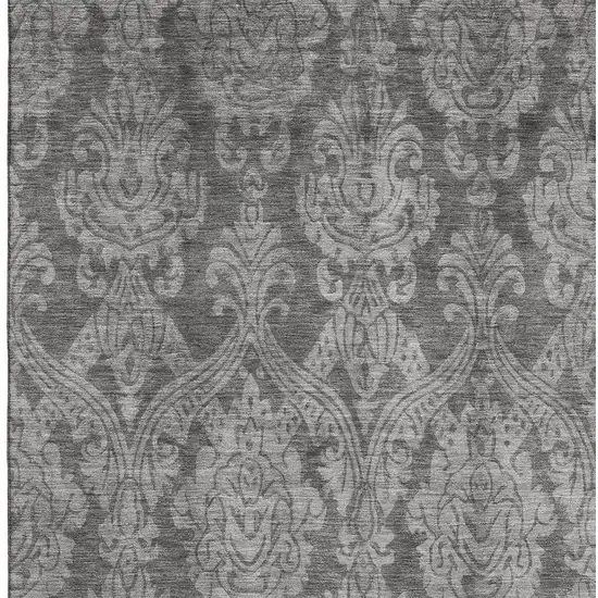 Gray And Silver Damask Washable Area Rug With UV Protection Photo 3