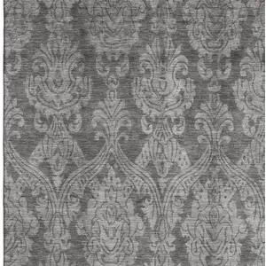 Photo of Gray And Silver Damask Washable Area Rug With UV Protection