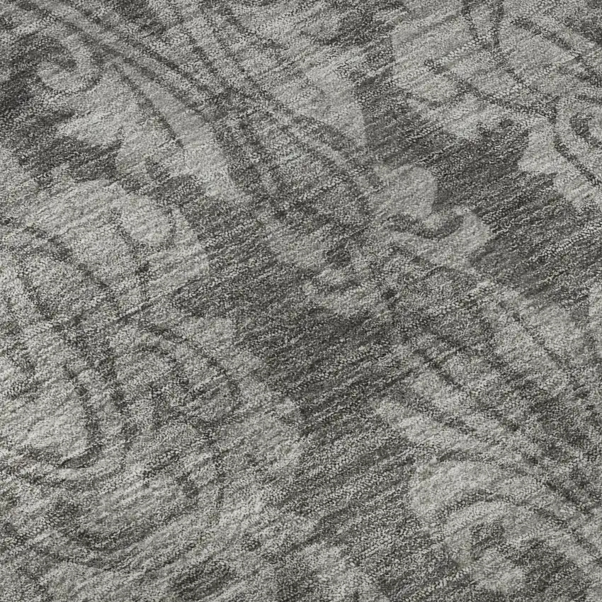 Gray And Silver Damask Washable Area Rug With UV Protection Photo 9