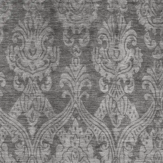 Gray And Silver Damask Washable Area Rug With UV Protection Photo 2