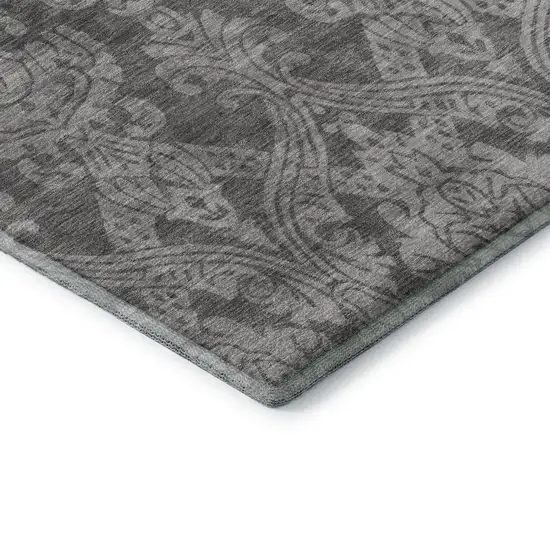 Gray And Silver Damask Washable Area Rug With UV Protection Photo 7