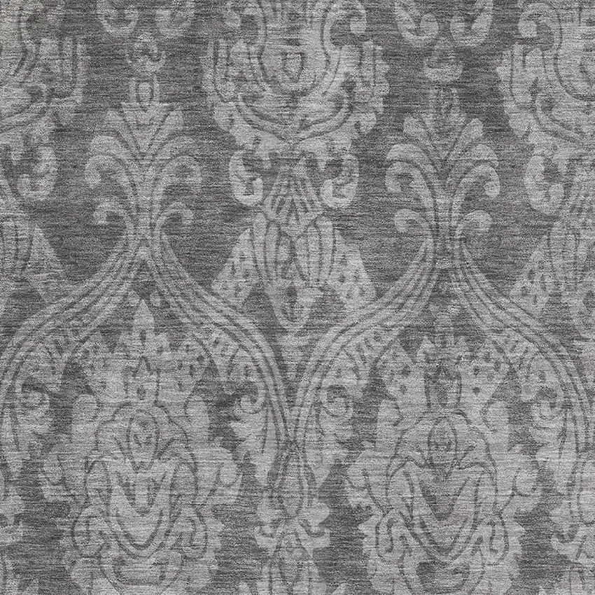 Gray And Silver Damask Washable Area Rug With UV Protection Photo 2