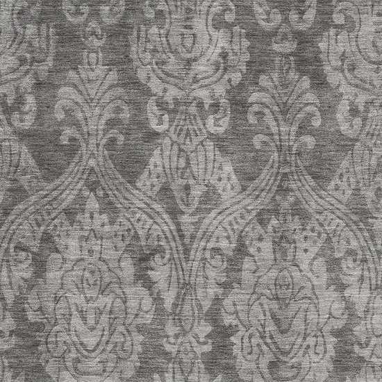 Gray And Silver Damask Washable Area Rug With UV Protection Photo 2