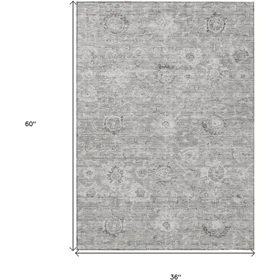 Gray And Silver Damask Washable Indoor Outdoor Area Rug Photo 7