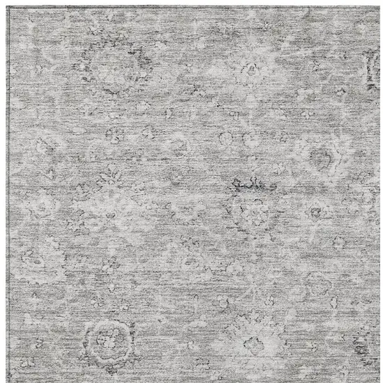 Gray And Silver Damask Washable Indoor Outdoor Area Rug Photo 5