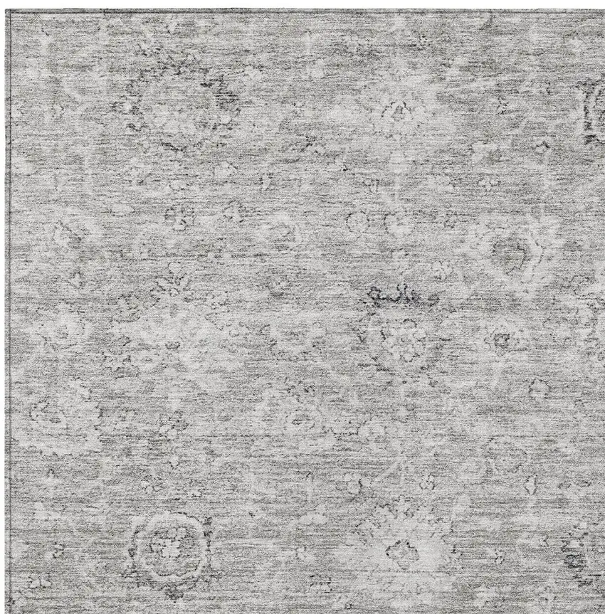 Gray And Silver Damask Washable Indoor Outdoor Area Rug Photo 5