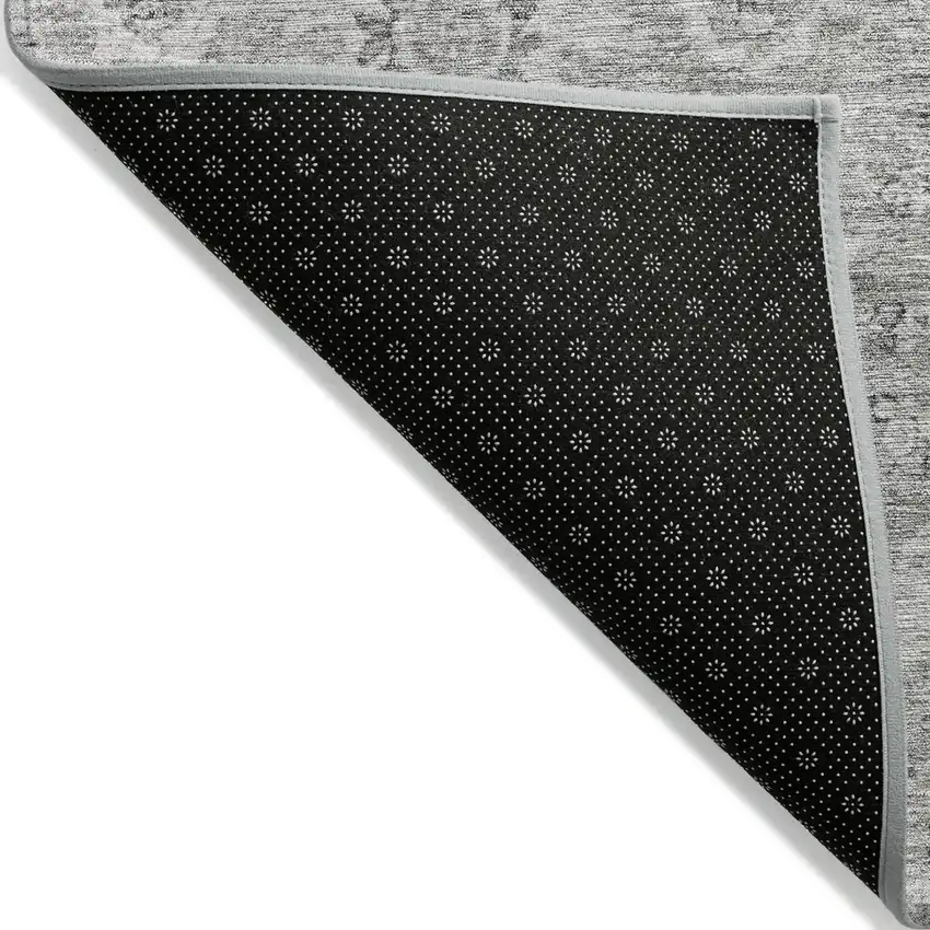 Gray And Silver Damask Washable Indoor Outdoor Area Rug Photo 3
