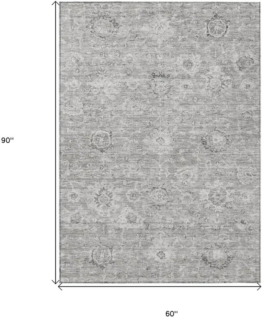 Gray And Silver Damask Washable Indoor Outdoor Area Rug Photo 7