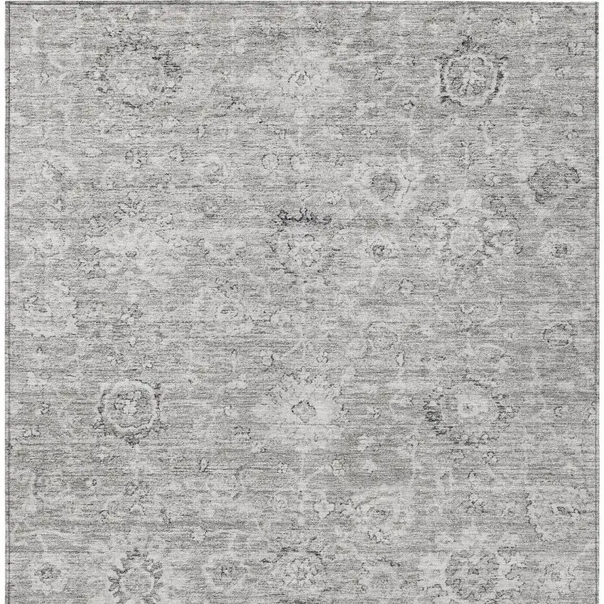 Gray And Silver Damask Washable Indoor Outdoor Area Rug Photo 6
