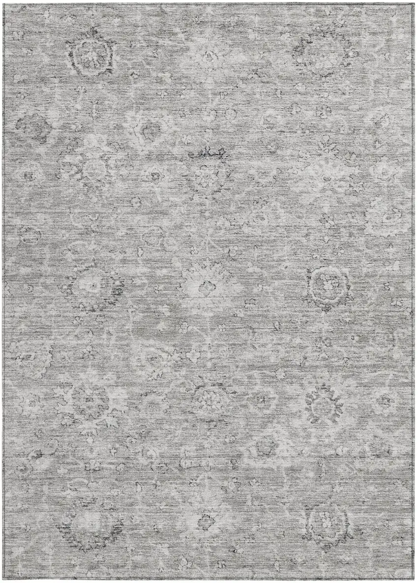 Gray And Silver Damask Washable Indoor Outdoor Area Rug Photo 6