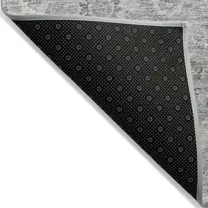 Photo of Gray And Silver Damask Washable Indoor Outdoor Area Rug