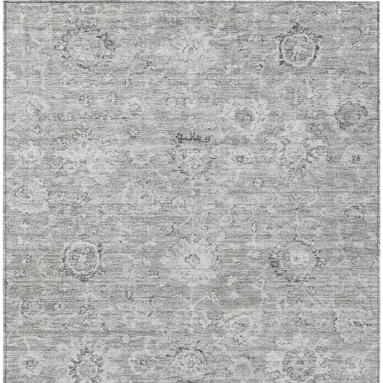Gray And Silver Damask Washable Indoor Outdoor Area Rug Photo 5