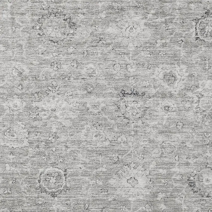 Gray And Silver Damask Washable Indoor Outdoor Area Rug Photo 5