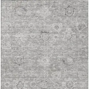 Photo of Gray And Silver Damask Washable Indoor Outdoor Area Rug