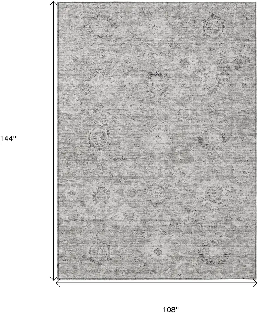 Gray And Silver Damask Washable Indoor Outdoor Area Rug Photo 7