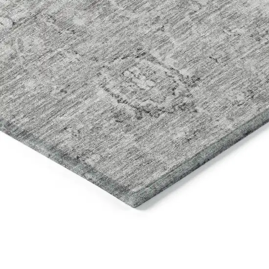 Gray And Silver Damask Washable Indoor Outdoor Area Rug Photo 4
