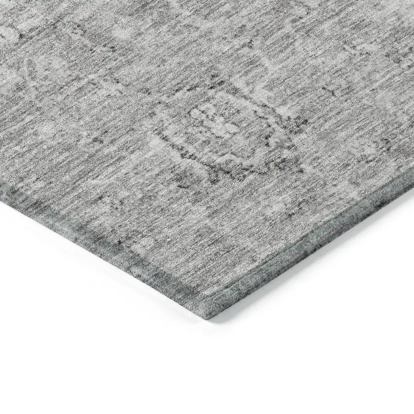 Gray And Silver Damask Washable Indoor Outdoor Area Rug Photo 4